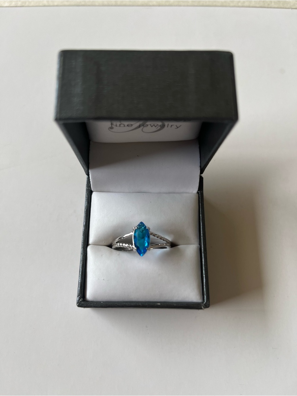 Never worn- Sterling Silver Blue Marquise Gemstone Ring size 9